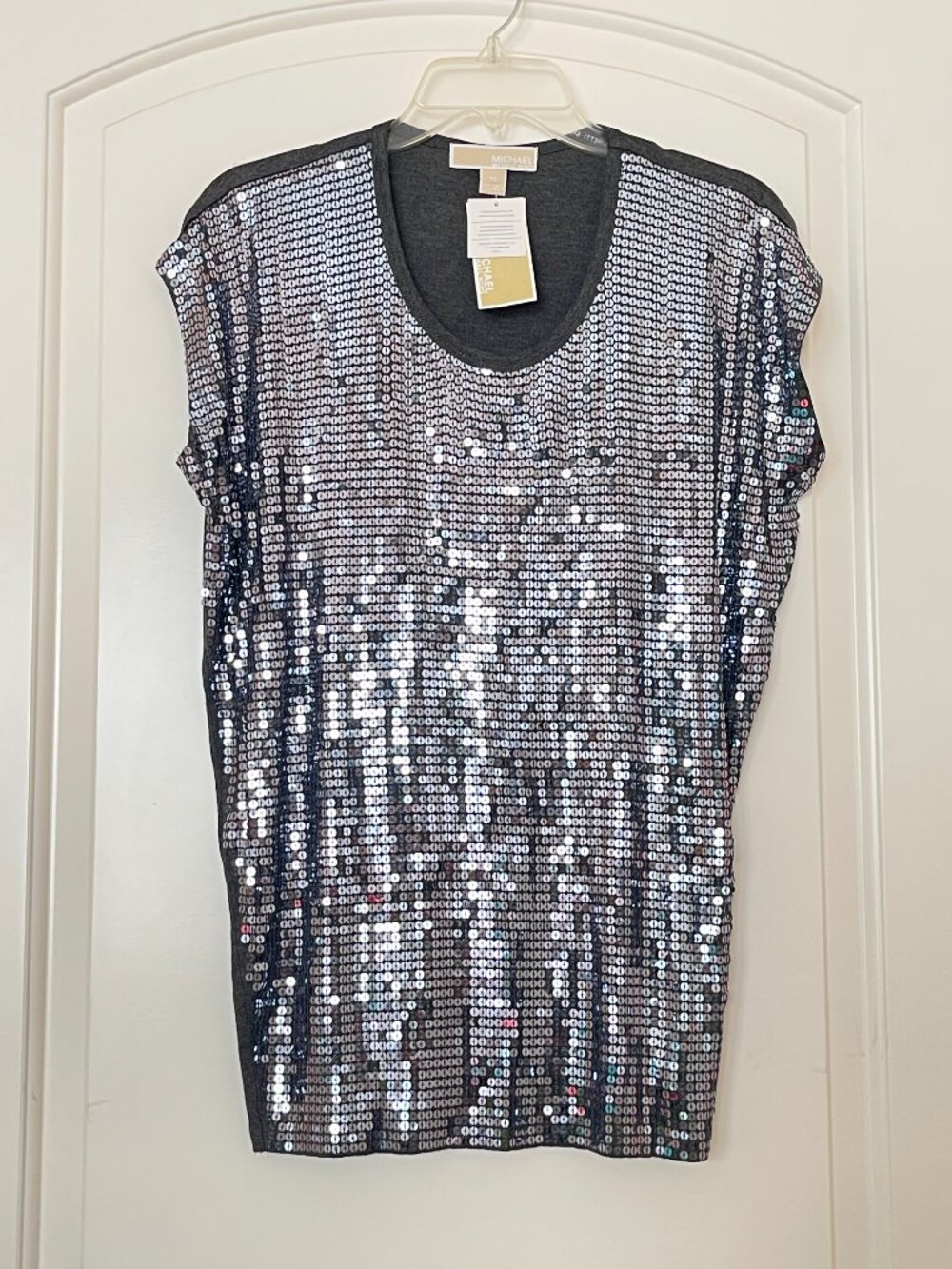 New Michael Kors Gray Sequin Top MK XS - Picture 1 of 8